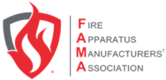 A logo of the Fire Apparatus Manufacturers Association with a red flame and grey text, with the first letters of the association in red for FAMA.