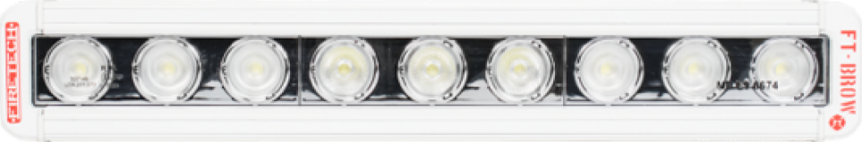 A black Single Stack MiniBrow LED Light by FireTech that can be mounted on any area of a fire apparatus.