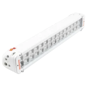 An angled view of a white Double Stack MiniBrow LED Light by FireTech that can be mounted on any area of a fire apparatus.